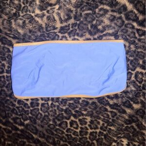 Blue Strapless Bandeau Bikini Top with Shimmer Tan Trim